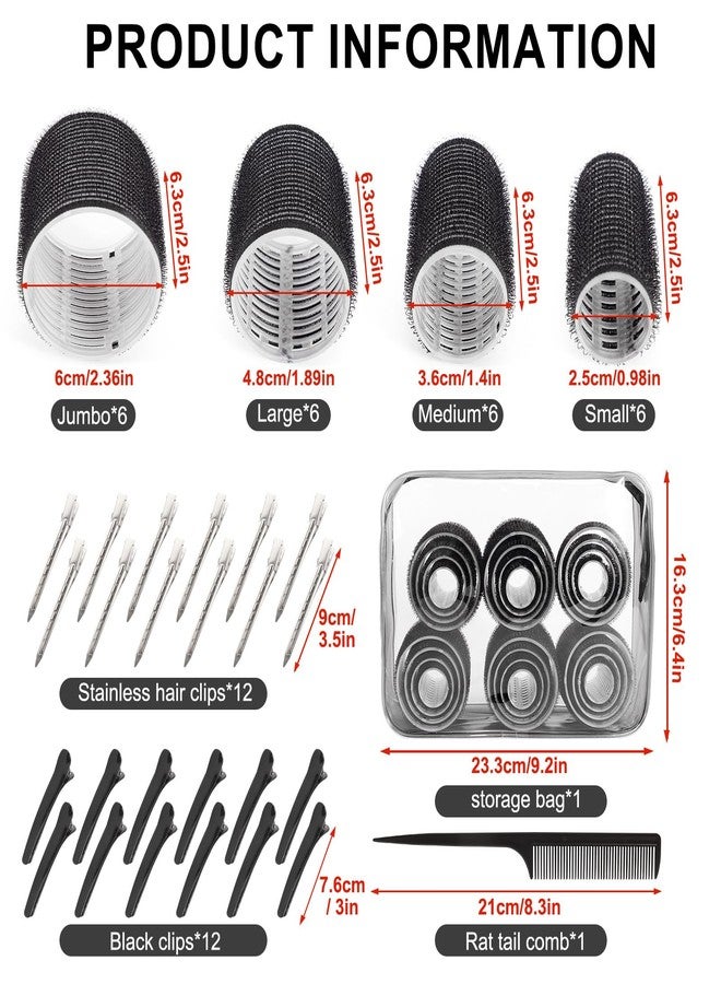 BESSEEK 4 Sizes Hair Rollers for Women Set - 50 Pcs Hair Curler Rollers with Clips, Self Grip Hair Rollers for Long, Short Hair and Bangs, 25mm, 36mm, 48mm, 60mm, Black - Image 2